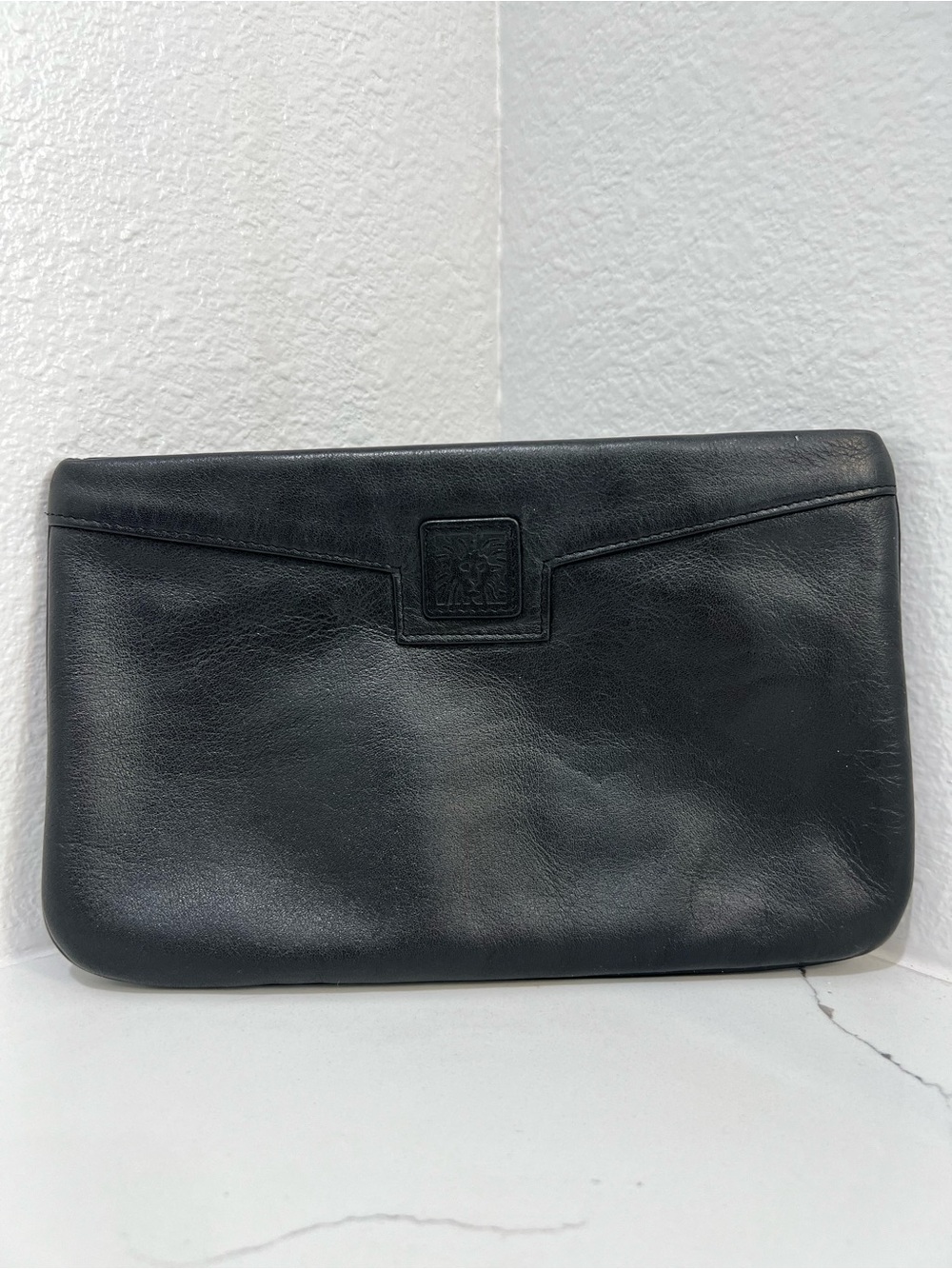 Anne Klein for Calderon Black Leather Vintage Clutch Evening Purse